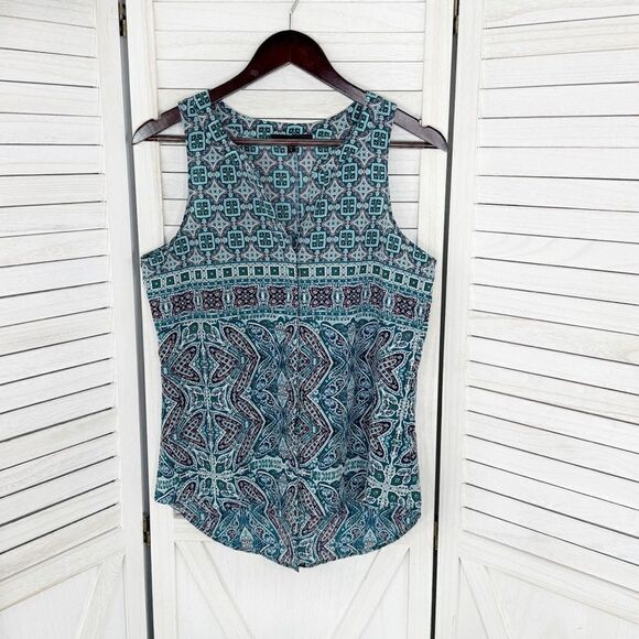 Sanctuary Printed V Neck Button Up Sleeveless Blouse Blue Small - Picture 8 of 13